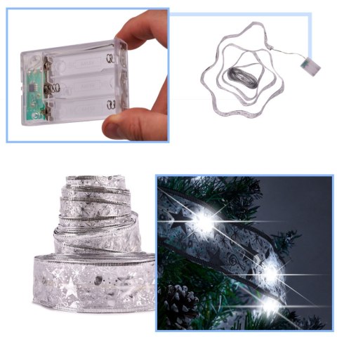 Wstążka ozdobna taśma LED 10m 100LED lampki choinkowe ozdoba świąteczna zimny biały na baterie Wstążka ozdobna taśma LED 10m 100LED lampki choinkowe ozdoba świąteczna zimny biały na baterie