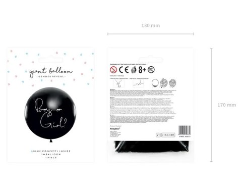 Balon Gender Reveal Chłopiec czy dziewczynka niebieskie konfetti 100cm Balon Gender Reveal Chłopiec czy dziewczynka niebieskie konfetti 100cm