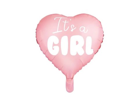 Balon foliowy "It's a girl" na baby shower serce różowe 48cm Balon foliowy "It's a girl" na baby shower serce różowe 48cm