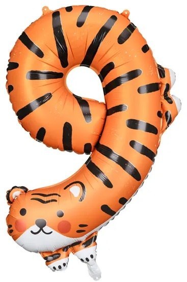 Balon foliowy urodzinowy cyfra "9" - Tygrys 49x76 cm Balon foliowy urodzinowy cyfra "9" - Tygrys 49x76 cm