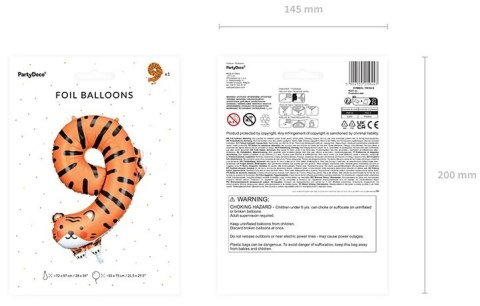 Balon foliowy urodzinowy cyfra "9" - Tygrys 49x76 cm Balon foliowy urodzinowy cyfra "9" - Tygrys 49x76 cm
