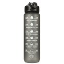 Butelka na wodę bidon ze słomką uchwytem miarką motywacyjną na siłownię BPA free Tritan 1l czarna
