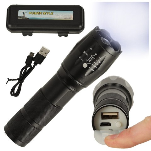 Latarka taktyczna wojskowa 800 lumenów LED ZOOM mocna USB akumulator Latarka taktyczna wojskowa 800 lumenów LED ZOOM mocna USB akumulator
