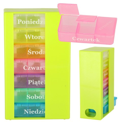 Pudełko organizer na leki na tabletki kasetka 7 dni 3 pory dnia 4 języki Pudełko organizer na leki na tabletki kasetka 7 dni 3 pory dnia 4 języki