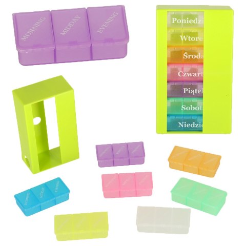 Pudełko organizer na leki na tabletki kasetka 7 dni 3 pory dnia 4 języki Pudełko organizer na leki na tabletki kasetka 7 dni 3 pory dnia 4 języki