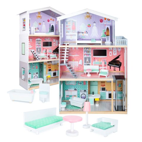 Domek dla lalek drewniany mebelki pastelowy 117cm Domek dla lalek drewniany mebelki pastelowy 117cm