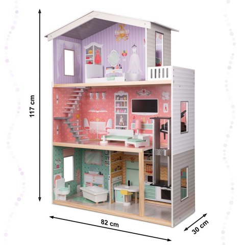 Domek dla lalek drewniany mebelki pastelowy 117cm Domek dla lalek drewniany mebelki pastelowy 117cm