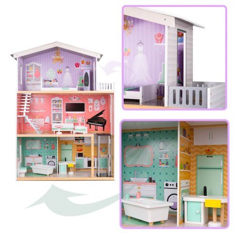 Domek dla lalek drewniany mebelki pastelowy 117cm Domek dla lalek drewniany mebelki pastelowy 117cm