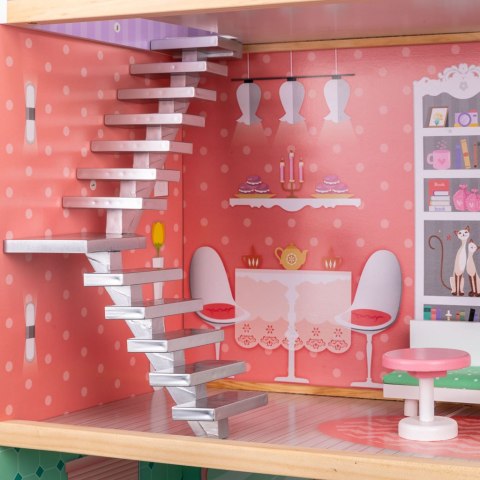 Domek dla lalek drewniany mebelki pastelowy 117cm Domek dla lalek drewniany mebelki pastelowy 117cm