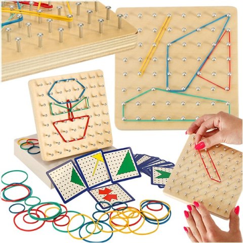Geoboard geoplan drewniana układanka tworzenie kształtów z gumek Geoboard geoplan drewniana układanka tworzenie kształtów z gumek
