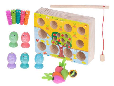 Gra drewniana montessori łowienie rybek marchewki robaczki Gra drewniana montessori łowienie rybek marchewki robaczki
