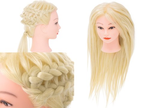 Główka głowa treningowa fryzjerska naturalne włosy blond Główka głowa treningowa fryzjerska naturalne włosy blond