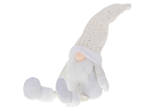 Krasnal skrzat świąteczny z brodą biały 47cm Krasnal skrzat świąteczny z brodą biały 47cm