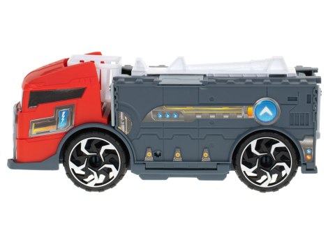 TIR laweta ciężarówka samochód transporter naczepa 2w1 parking resoraki straż pożarna 2 auta czerwone TIR laweta ciężarówka samochód transporter naczepa 2w1 parking resoraki straż pożarna 2 auta czerwone