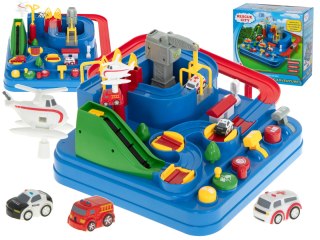 Tor przeszkód interaktywny samochodowy wyścigi parking 4 pojazdy auto radiowóz ambulans helikopter 32x32cm XXL