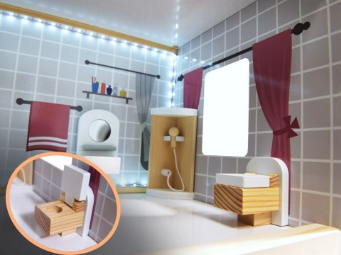 Domek dla lalek drewniany MDF mebelki 78cm czarny LED Domek dla lalek drewniany MDF mebelki 78cm czarny LED