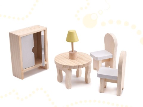 Domek dla lalek drewniany mebelki 70cm szary Domek dla lalek drewniany mebelki 70cm szary
