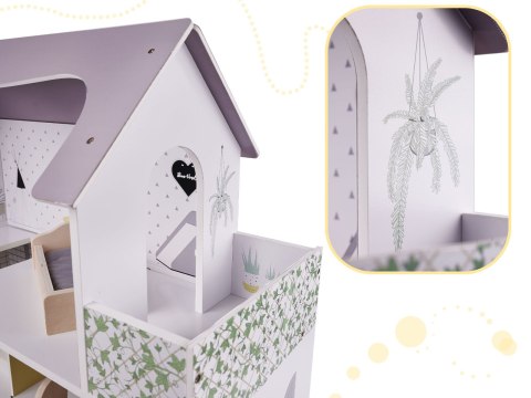 Domek dla lalek drewniany mebelki 70cm szary Domek dla lalek drewniany mebelki 70cm szary