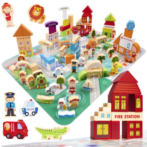 Klocki drewniane edukacyjne miasto puzzle 120el. Klocki drewniane edukacyjne miasto puzzle 120el.