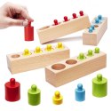 Odważniki cylindry drewniane gra układanka montessori kolorowe