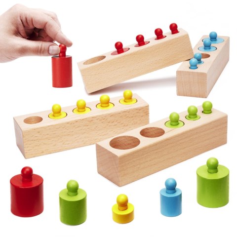 Odważniki cylindry drewniane gra układanka montessori kolorowe Odważniki cylindry drewniane gra układanka montessori kolorowe