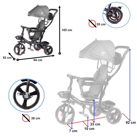 Rowerek trójkołowy Trike Fix Lite rower spacerówka 3w1 obracany 360 wolne koło szary Rowerek trójkołowy Trike Fix Lite rower spacerówka 3w1 obracany 360 wolne koło szary