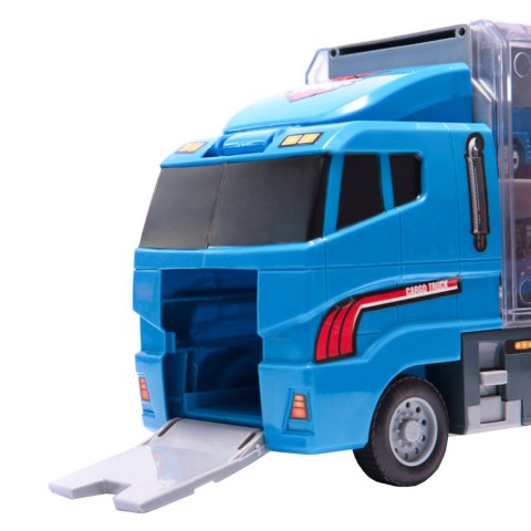 Transporter ciężarówka TIR wyrzutnia + metalowe auta policja Transporter ciężarówka TIR wyrzutnia + metalowe auta policja