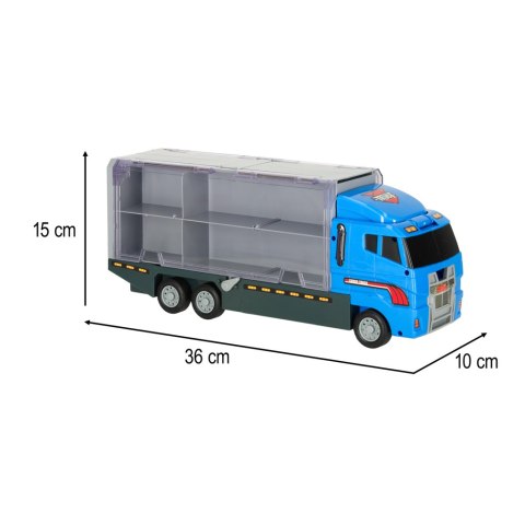 Transporter ciężarówka TIR wyrzutnia + metalowe auta policja Transporter ciężarówka TIR wyrzutnia + metalowe auta policja