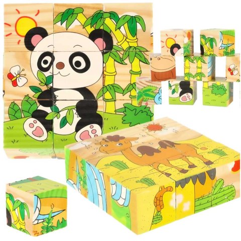Klocki drewniane edukacyjne puzzle układanka kostki Safari 6w1 9el. Klocki drewniane edukacyjne puzzle układanka kostki Safari 6w1 9el.