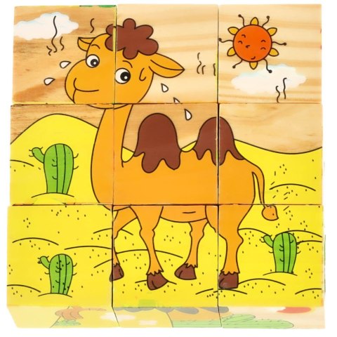 Klocki drewniane edukacyjne puzzle układanka kostki Safari 6w1 9el. Klocki drewniane edukacyjne puzzle układanka kostki Safari 6w1 9el.