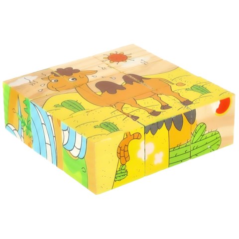 Klocki drewniane edukacyjne puzzle układanka kostki Safari 6w1 9el. Klocki drewniane edukacyjne puzzle układanka kostki Safari 6w1 9el.