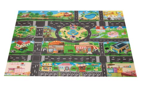Mata edukacyjna do zabawy miasto ulica + znaki drogowe wodoodporna kolorowa 130x100cm Mata edukacyjna do zabawy miasto ulica + znaki drogowe wodoodporna kolorowa 130x100cm
