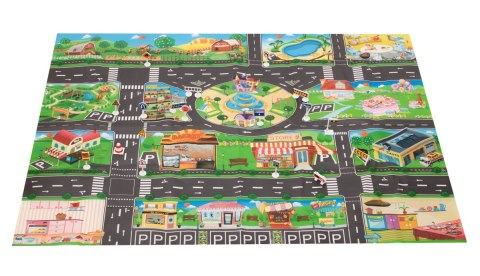 Mata edukacyjna do zabawy miasto ulica + znaki drogowe wodoodporna kolorowa 130x100cm Mata edukacyjna do zabawy miasto ulica + znaki drogowe wodoodporna kolorowa 130x100cm