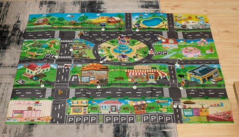 Mata edukacyjna do zabawy miasto ulica + znaki drogowe wodoodporna kolorowa 130x100cm Mata edukacyjna do zabawy miasto ulica + znaki drogowe wodoodporna kolorowa 130x100cm