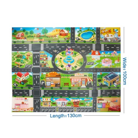 Mata edukacyjna do zabawy miasto ulica + znaki drogowe wodoodporna kolorowa 130x100cm Mata edukacyjna do zabawy miasto ulica + znaki drogowe wodoodporna kolorowa 130x100cm