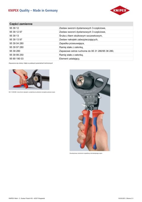 NOŻYCE DO KABLI 280MM, MECHANIZM ZAPADKOWY NOŻYCE DO KABLI 280MM, MECHANIZM ZAPADKOWY