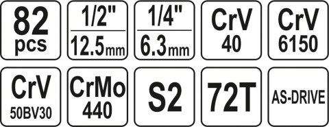 ZESTAW NARZĘDZIOWY 1/2'' 82 CZĘŚCI L ZESTAW NARZĘDZIOWY 1/2'' 82 CZĘŚCI L