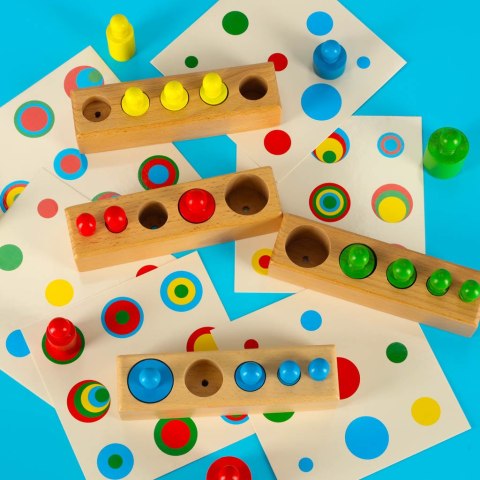 Odważniki cylindry drewniane gra układanka montessori kolorowe Odważniki cylindry drewniane gra układanka montessori kolorowe