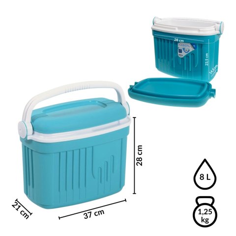 Lodówka turystyczna 8L KAMAI ICEBERG na wkłady mrożące, turkusowa z białą rączką Lodówka turystyczna 8L KAMAI ICEBERG na wkłady mrożące, turkusowa z białą rączką