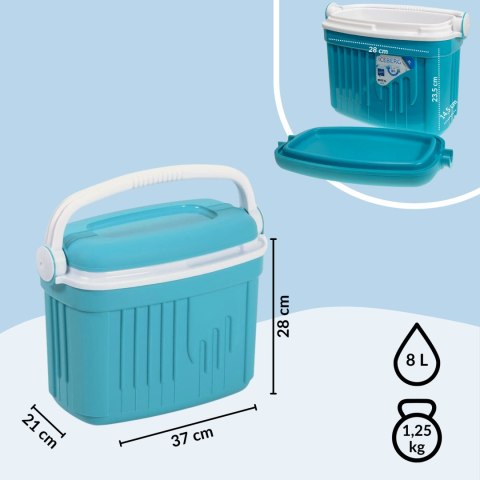 Lodówka turystyczna 8L KAMAI ICEBERG na wkłady mrożące, turkusowa z białą rączką Lodówka turystyczna 8L KAMAI ICEBERG na wkłady mrożące, turkusowa z białą rączką
