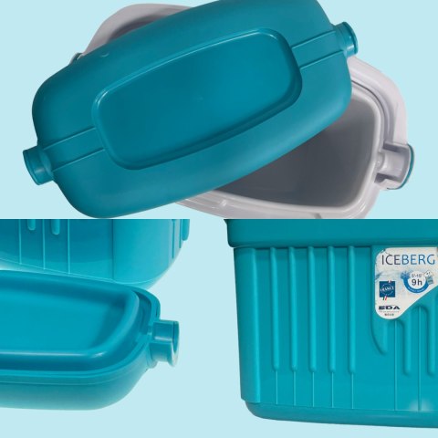 Lodówka turystyczna 8L KAMAI ICEBERG na wkłady mrożące, turkusowa z białą rączką Lodówka turystyczna 8L KAMAI ICEBERG na wkłady mrożące, turkusowa z białą rączką
