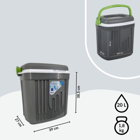 Lodówka turystyczna 20L KAMAI ICEBERG na wkłady mrożące, ciemno-szara z zieloną rączką Lodówka turystyczna 20L KAMAI ICEBERG na wkłady mrożące, ciemno-szara z zieloną rączką