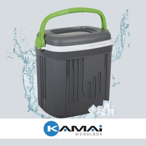 Lodówka turystyczna 20L KAMAI ICEBERG na wkłady mrożące, ciemno-szara z zieloną rączką Lodówka turystyczna 20L KAMAI ICEBERG na wkłady mrożące, ciemno-szara z zieloną rączką