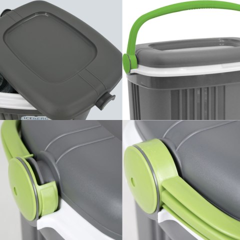 Lodówka turystyczna 20L KAMAI ICEBERG na wkłady mrożące, ciemno-szara z zieloną rączką Lodówka turystyczna 20L KAMAI ICEBERG na wkłady mrożące, ciemno-szara z zieloną rączką