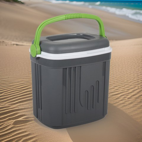 Lodówka turystyczna 20L KAMAI ICEBERG na wkłady mrożące, ciemno-szara z zieloną rączką Lodówka turystyczna 20L KAMAI ICEBERG na wkłady mrożące, ciemno-szara z zieloną rączką