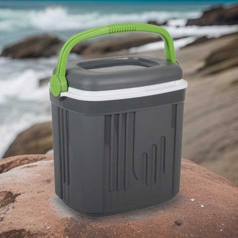 Lodówka turystyczna 20L KAMAI ICEBERG na wkłady mrożące, ciemno-szara z zieloną rączką Lodówka turystyczna 20L KAMAI ICEBERG na wkłady mrożące, ciemno-szara z zieloną rączką