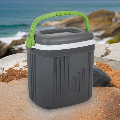 Lodówka turystyczna 20L KAMAI ICEBERG na wkłady mrożące, ciemno-szara z zieloną rączką Lodówka turystyczna 20L KAMAI ICEBERG na wkłady mrożące, ciemno-szara z zieloną rączką