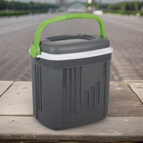 Lodówka turystyczna 20L KAMAI ICEBERG na wkłady mrożące, ciemno-szara z zieloną rączką Lodówka turystyczna 20L KAMAI ICEBERG na wkłady mrożące, ciemno-szara z zieloną rączką