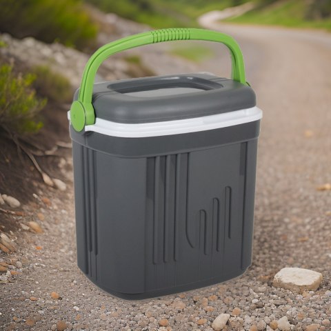 Lodówka turystyczna 20L KAMAI ICEBERG na wkłady mrożące, ciemno-szara z zieloną rączką Lodówka turystyczna 20L KAMAI ICEBERG na wkłady mrożące, ciemno-szara z zieloną rączką