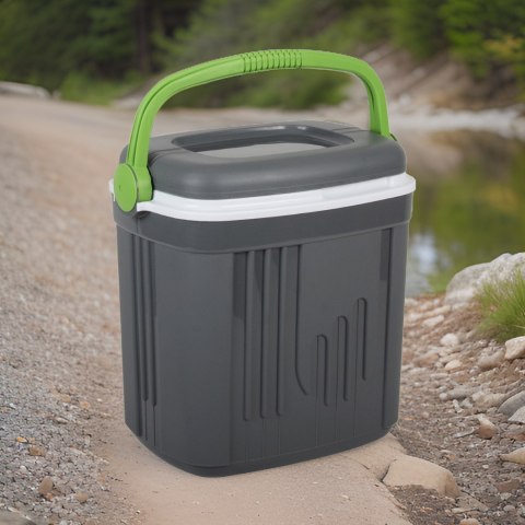 Lodówka turystyczna 20L KAMAI ICEBERG na wkłady mrożące, ciemno-szara z zieloną rączką Lodówka turystyczna 20L KAMAI ICEBERG na wkłady mrożące, ciemno-szara z zieloną rączką